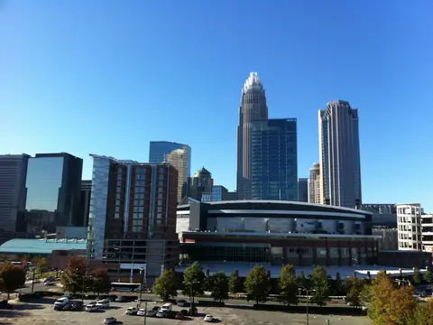 Uptown Charlotte towers above the arena